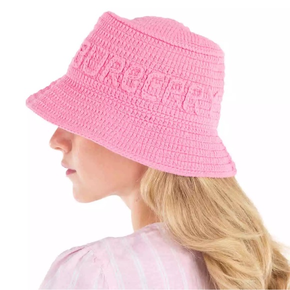 Burberry Accessories - New Burberry Bubblegum Pink Crochet Bucket Hat